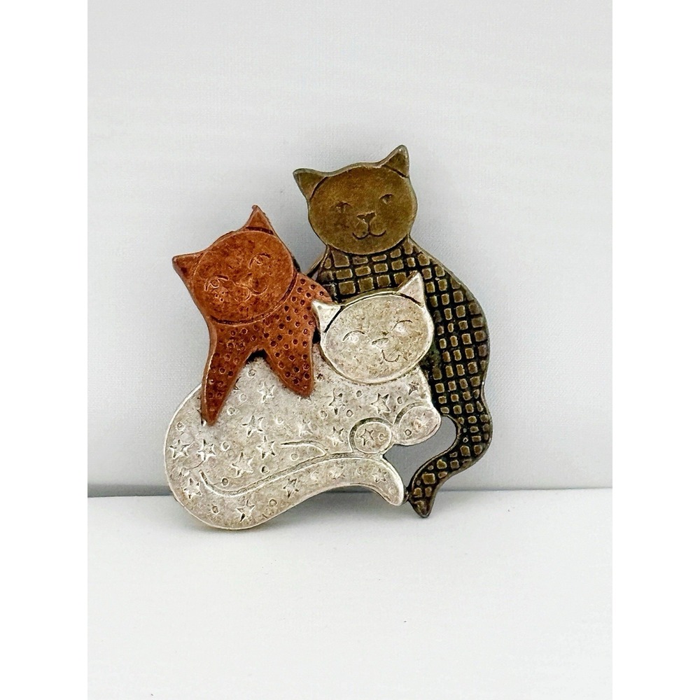 Vintage 1960's Tri-colored Cat Brooch By TC Tanya Creations.